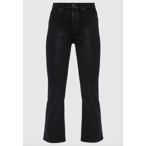 7 For All Mankind Black Coated High Waist Slim Kick With Faux Pockets Denim